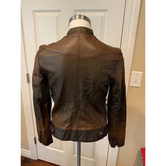 Kut From The Kloth Brown Vegan Leather Zip-Up Moto Jacket, Size Small - Picture 5 of 6